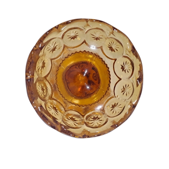 Vintage LE Smith Amber Moon And Stars Pedestal Candy Dish With Lid - Picture 5 of 11